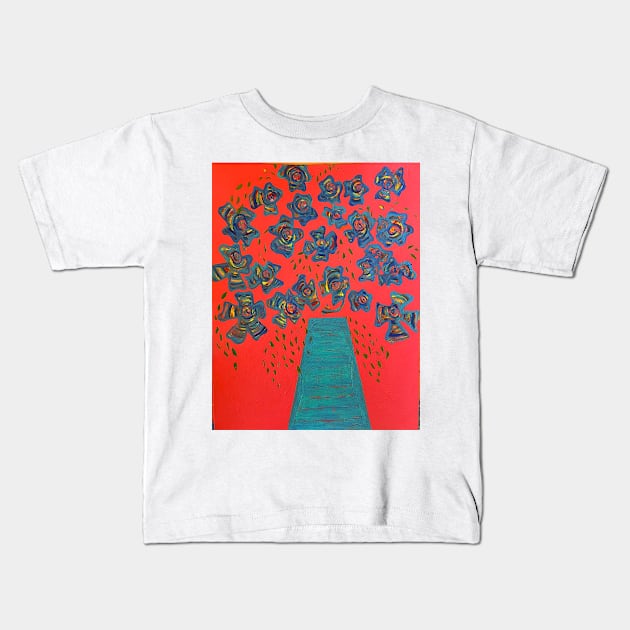 Blooming from Teal Vase Kids T-Shirt by Leslie Pino Durant